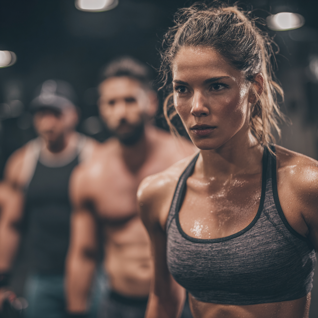 Középkorú magyar nő futócipőben és sportruházatban, pulzusmérő eszközt visel, természetes környezetben futás közben mosolyog